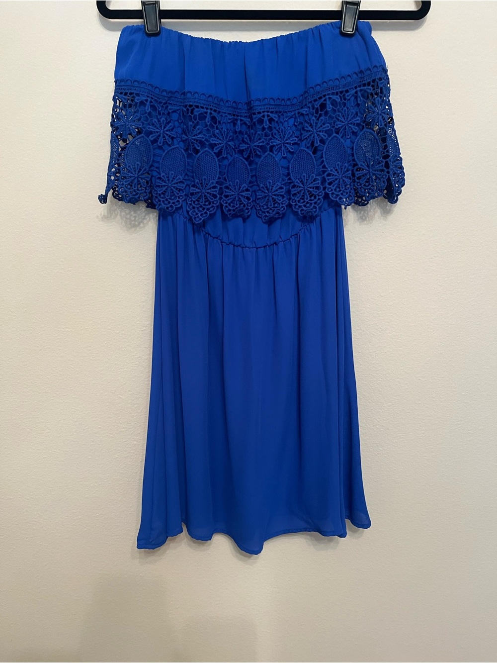 Gianni Bini Strapless Crochet-Trim Dress in Bright Blue